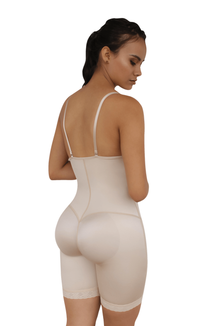 V#5115 Open bust mid thigh body shapewear w/front zipper & hook and eye