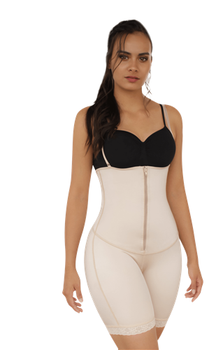 V#5115 Open bust mid thigh body shapewear w/front zipper & hook and eye